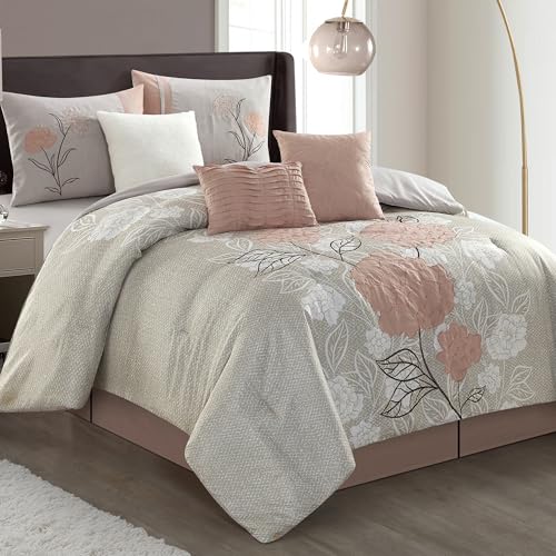 LANCO MODERN LIFESTYLE 7 Piece Comforter Set, Blush, Queen Size,