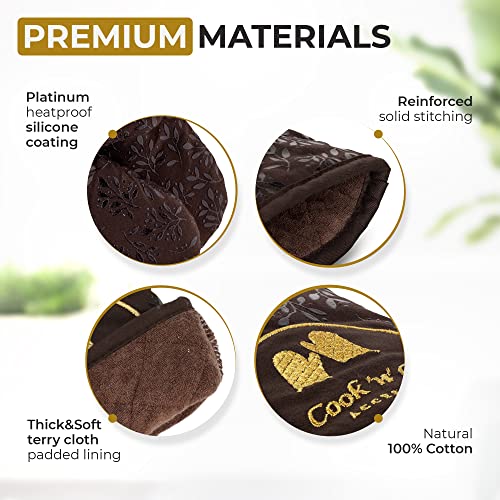 Premium Oven Mitts - 500°F Heat Resistant - Non Slip Textured Silicone Grip - Machine Washable - Flexible Soft Terry Cloth Cotton Lining - One Size Fits Most - Set Of 2 By Cook'n'chic #TOP5