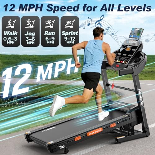 Image of Folding Treadmill 5.2HP, 400LBS Capacity, 18.5 inch Wide Running Belt, 20% Auto Incline, Bluetooth App, 105 Programs, Easy 80% Faster Assembly for Home