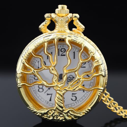 Image of Tiong Pocket Watch Hollow Tree of Life Design Roman Numerals Engraved Bible Verse Quartz Pocket Watch with Chain Custom Pocket Watch Birthday Gifts
