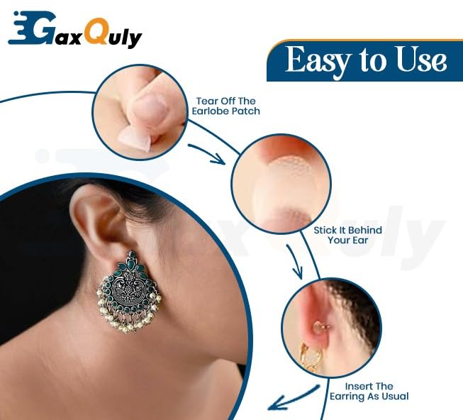 Image of Transparent Ear Lobe for Support Earrings Invisible Heavy Earring Supporter Tapes Stickers Lifts Patches For Girls & Women, Eliminates the Look of Torn or Stretched Piercings (Pack of 40 Patches)