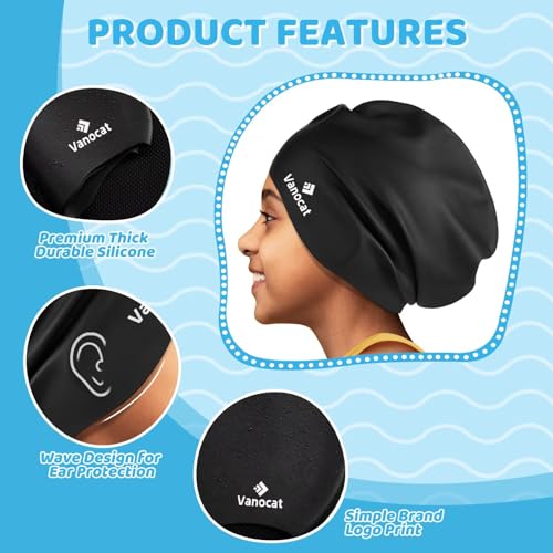 Kids Extra Large Swim Cap for Long Hair, Waterproof Silicone Swimming Caps for Boys Girls Children Youth Teen, Large Swim Hat for Long Thick Curly Hair & Dreadlocks Braids Weaves Afro Hair3