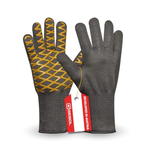 Gebol Grill Master (1 Paar) - Aramid-Faser Grillhandschuhe, hitzebeständig bis 250°C, feuerfeste Kaminhandschuhe mit Silikonbeschichtung & Unterarmschutz