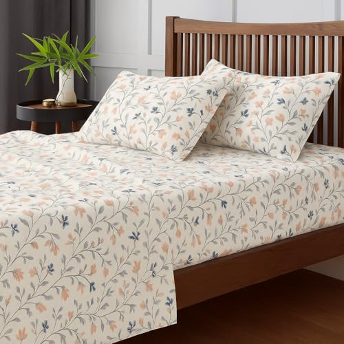 Image of King Size Bedsheet - Pink White Waverly Design - 108 x 108 Inches - Brushed Microfiber Flat Sheet with Pillow Covers - Soft, Breathable & Wrinkle-Free
