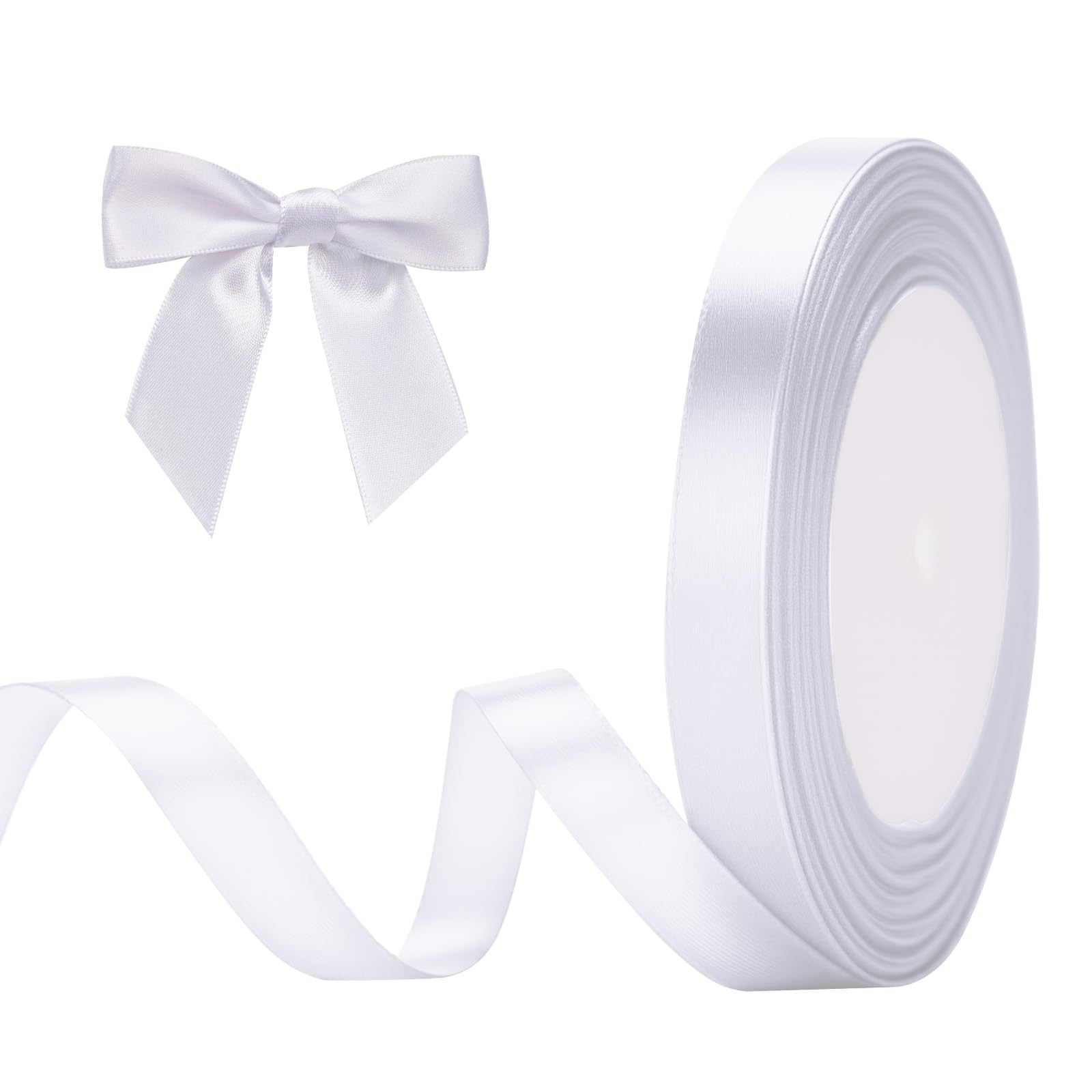 G2PLUS Weiß Satinband 10mm, Dekoration Geschenkband, 22m Schleifenband zum Bastel, Weiß Satin Dekoband für Geschenkverpackung, Dekoration