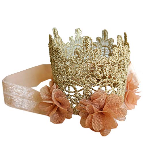 Baby Flower Lace Crown Headband Gold