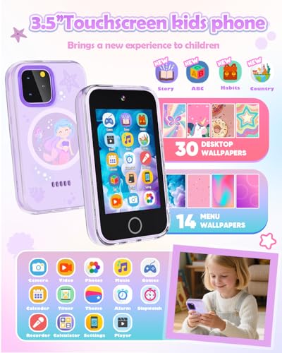 Image of Dylanto Kids Phone ,3.5'' Touchscreen Phone for Kids Learning Play Toys for 3-9 Years Old Girls with Dual Camera,Video Players,Game,Christmas Birthday Gifts for Girls Age 3 4 5 6 7 8 9 -Purple