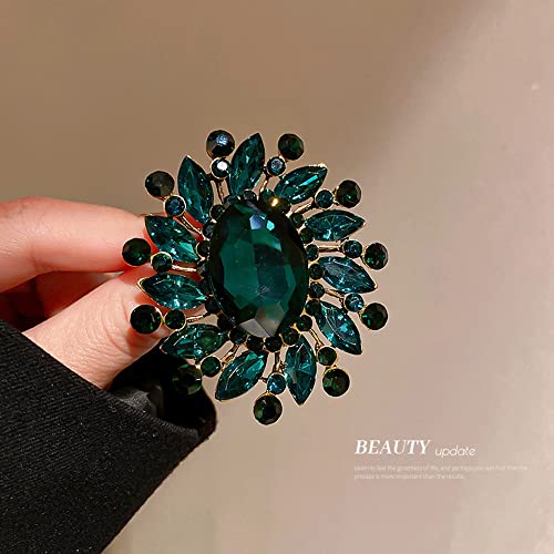 Image of Rhinestone Flower Brooch Pin for Women Girls Vintage Emerald Crystal Lapel Pins Elegant Wedding Bouquet Brooches Dress Clothing Collar Suit Tie Jewelry Accessory Clip for Scarf Coat Shawl Hat Bag Art