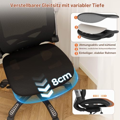 GABRYLLY Bürostuhl Ergonomisch, Ergonomischer Bürostühle mit Verstellbare Kopfstütze, Neigungsfunktion, Armlehnen… – Ansicht 7