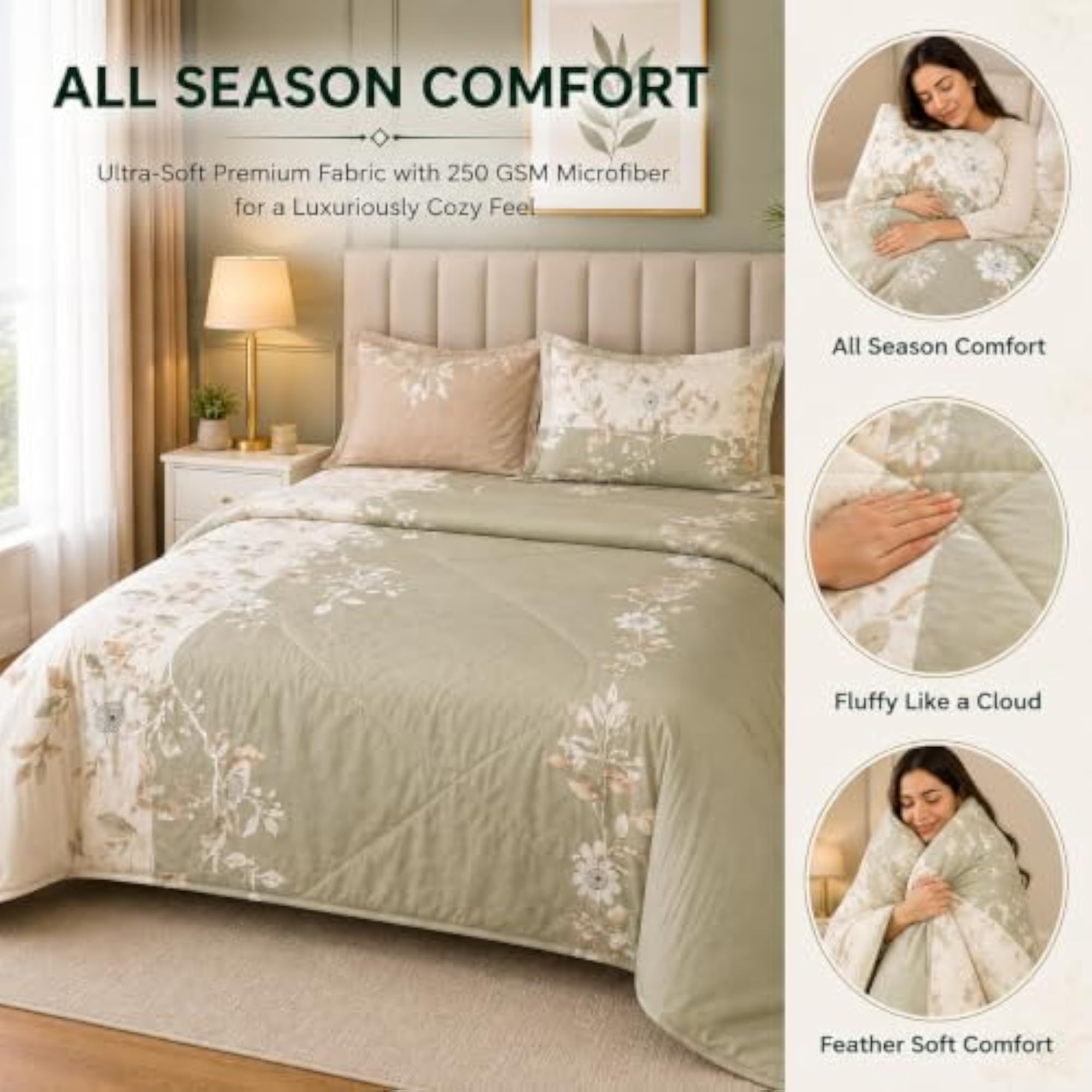 Premium Comforter Bedding Set with Double Flat Bedsheet & 2 Pillow Covers