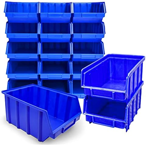 15x Stapelboxen Blau Größe 4 (BxTxH) 222x340x157mm stapelbar blaue Sichtbox Regalbox Lagerbox Sichtlagerkästen Stapelkästen Cover