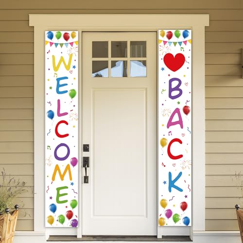 Xietaea Welcome Back Deko Banner - 2 Stück Weiß Bunt Willkommen Zurück Party Dekoration Türbanner Herzlich Willkommen Dekorationen für Klassenzimmer Familienfeiern Schule Saison