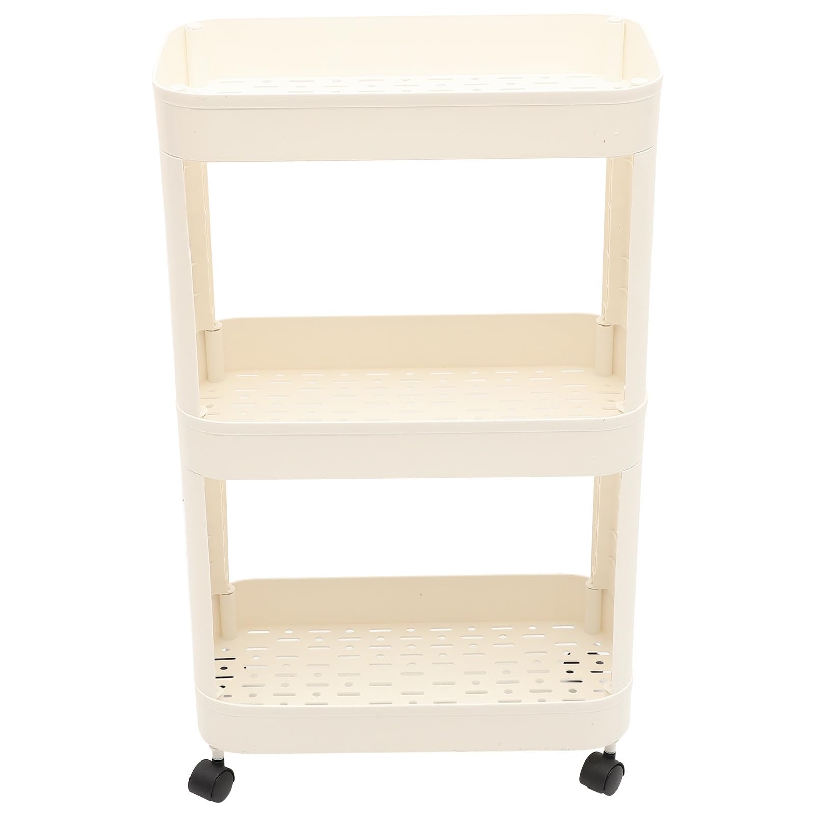 Chariot de rangement roulant plastique beige meuble gain de place compact étagère cuisine bureau