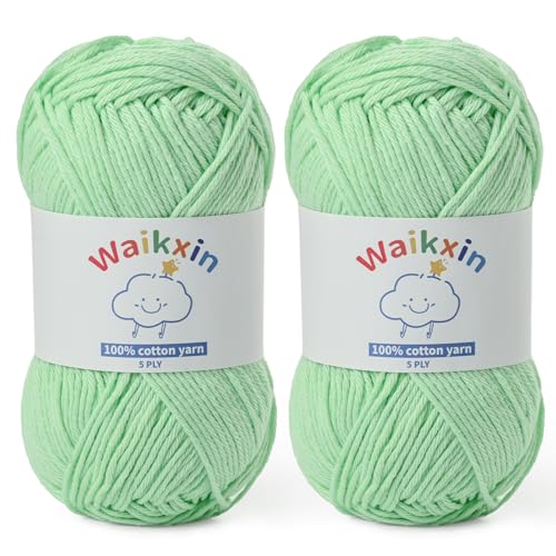 Image of Cotton Yarn for Crocheting - 262.4yds / 3.52oz Baby Yarn for Crocheting Soft - 100% Milk Cotton Yarn 5 Ply Crochet Amigurumi Yarn for Crafts&Puzzle /Socks /Hats(2 Fresh Green)