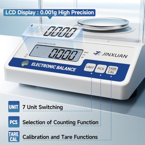 Image of Lab Scale 0.001g Accuracy 500g Digital Milligram Scale Lab Analytical Balances with Windshield RS232 Port 200g Calibration Weight Precision Scale Electronic Scale for Power Jewelry Gold Silver