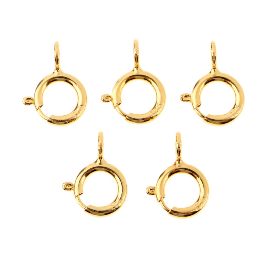 Easnea Gold 5Pcs 925 Sterling Silver Spring Clasp Round Ring Solid Jewelry Finding Clasps For Jewelry Connect - 5Mm