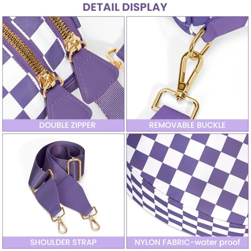 Image of hibear Checkered Crossbody Bag Spacious Bum Bags for Women Nylon Crossbody Fanny Packs Checkered Purse Belt Wallet