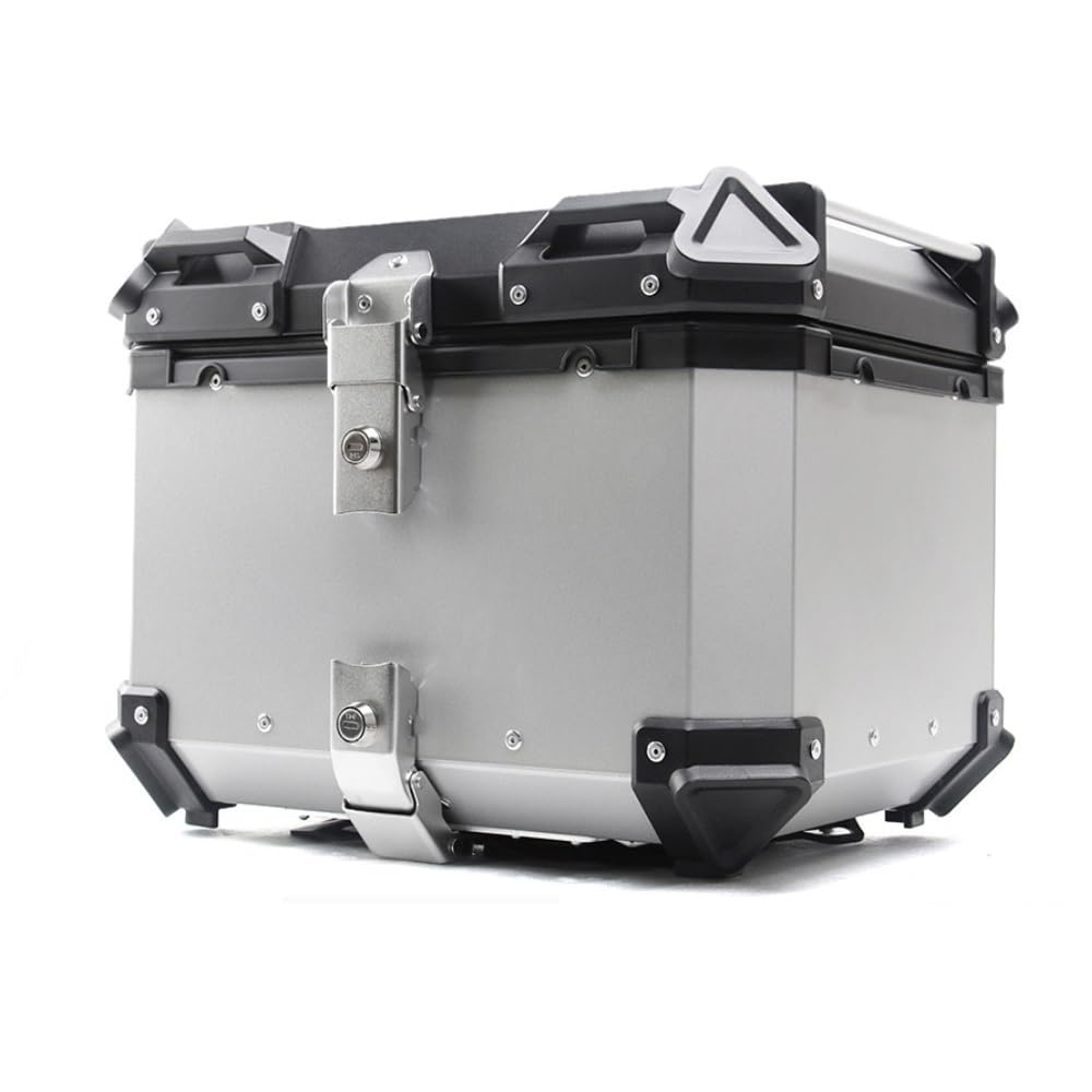 Top Case Aluminium Coffre pour Moto 28L 36L 45L 55L 65L 80L 100L, Scooter Universel Topcase Valise, Design Étanche Base À Dégagement Rapide Support De Montage(Silver,100L)