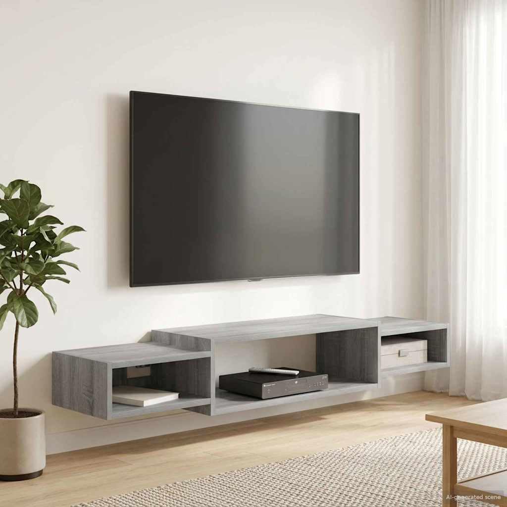 Makastle Wandmontierter TV-Schrank mit 3 Regalen aus Holzwerkstoff, Wandhalterung für Wohnzimmer, schwebendes Design, 140 x 28 x 21 cm, Rechteckig