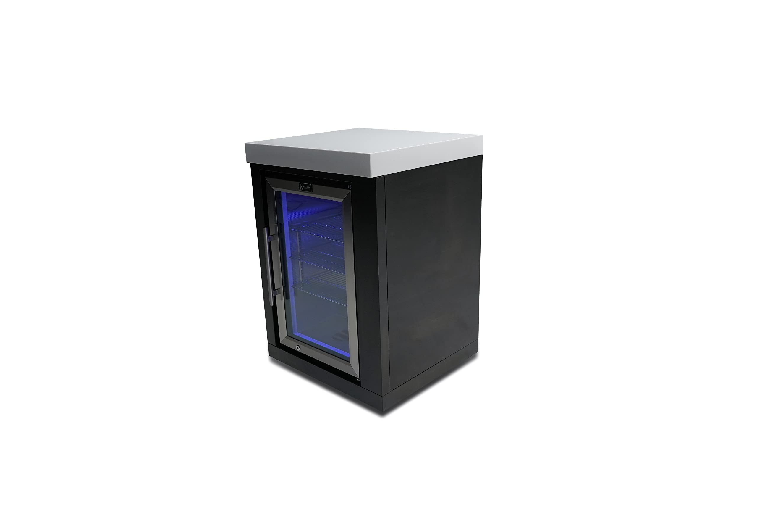 Mont Alpi Premium 25"W X 23"D X 35"H Black 805 And 400 Series Stainless Steel Outdoor Fridge Cabinet Module With Granite Countertops + 2.7 Cu Ft Glass Door Refrigerator With Lock + Ambient Lighting on Fridge.com - View 2