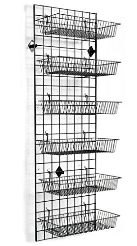FixtureDisplays® 2' x 6' Wall Mounted Gridwall Panels, Set of 2, (12) Baskets - Black 19360 19360