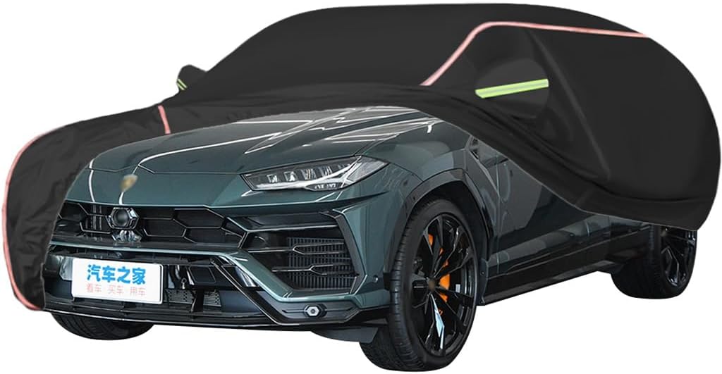 WOLWES Car Cover are Suitable for Lamborghini Urus All-Weather Windproof, Snowproof, Rainproof, UV-Protected and Breathable All-Season Universal with Side Door Zip Oxford Cloth Car Cover (Color : Bla