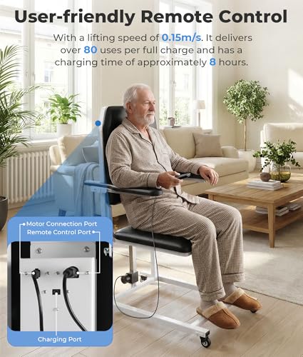 Image of Electric Chair Lift with 4 Wheels and PU Cushion, Get Up from Floor Lift for Elderly, 573 LBS, Safety Seat Belts and Handrails, Suitable for Home or Care Facilities Use