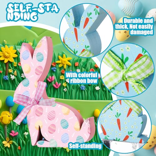 Lapin de Pâques en bois déco de fête autoportante avec corde de jute x6 - 3