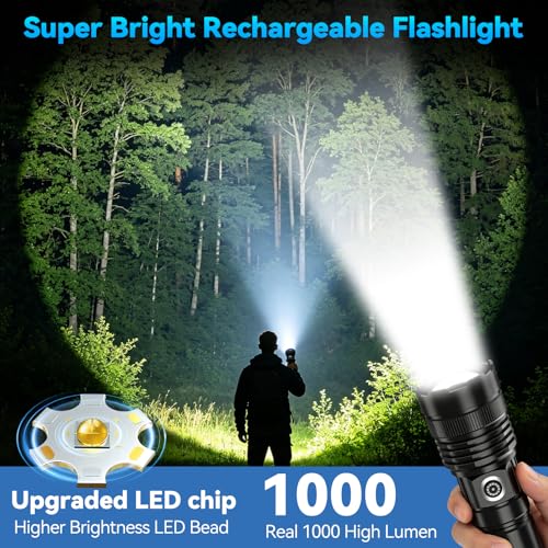 Image of Rechargeable Flashlights High Lumens, Super Bright Tactical Flashlight 3 Modes with Power Display, Waterproof Zoomable LED Flash Light for Home Emergencies Camping Hiking