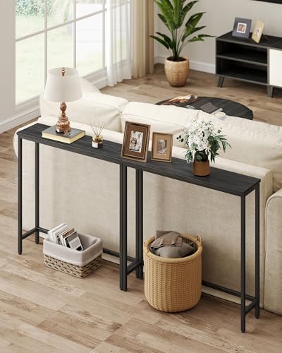 Image of VASAGLE 31.5 inch Console Table, Narrow Behind Couch Table, 1 Tier | BARNET Collection, One Piece Top, Steel Frame, for Entryway, Living Room, Modern, Charcoal Gray and Ink Black ULNT035BA01S