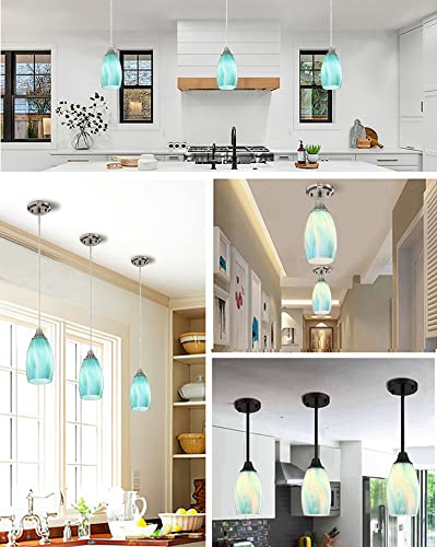 Image of Oval Glass Lamp Shade Only Art Glass Shades for Kitchen Island pendant Lights Glass Lamp Covers Light Fixture Replacement aqua color for Mini Pendant Ceiling Lights Chandelier