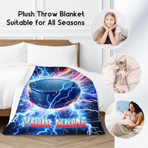 Hockey Blankets Custom Boys Blanket - Personalized Team Gifts Ice Hockey Kids Warm Flannel Throw for Couch, Room Decor (4 Sizes Choose)