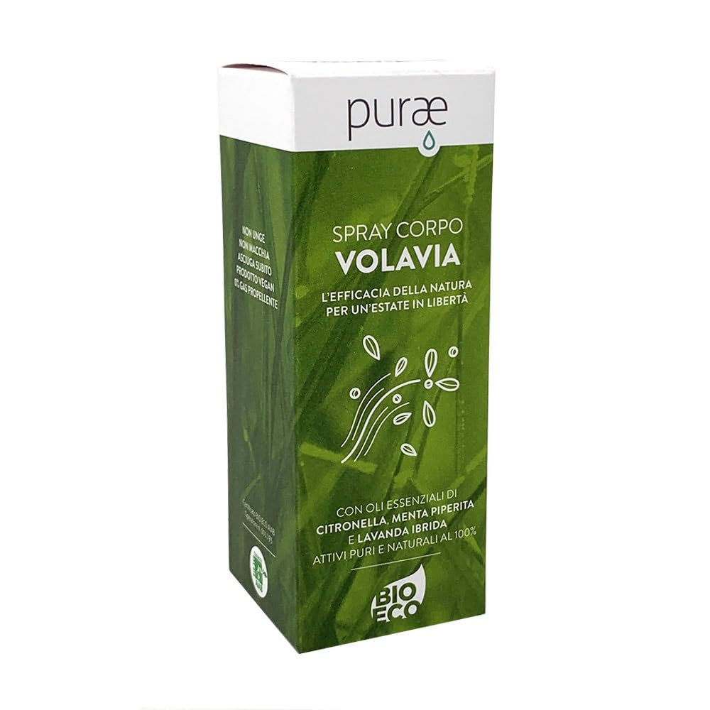 PURAE VOLAVIA SPRAY CORPO BIOLOGICO CON OLI ESSENZIALI PURI 100 ML NASOTERAPIA Repellente per zanzare Repellente per