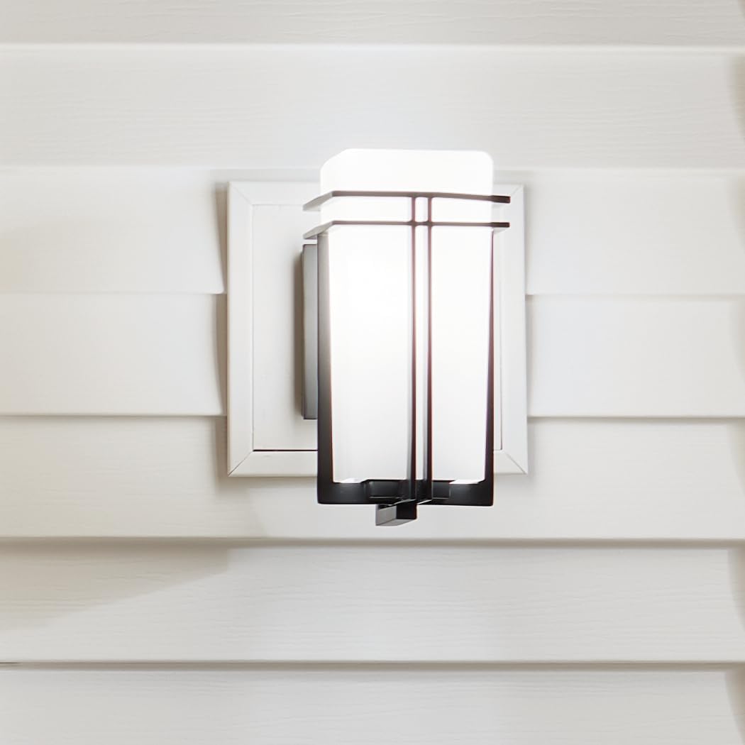 Kichler Tremillo 11.75" Outdoor Wall Lightin Black, 1-Light Exterior Wall Sconce Porch Light with Satin Etched Cased Opal Glass, (11.75" H x 5.75" W), 49200BK