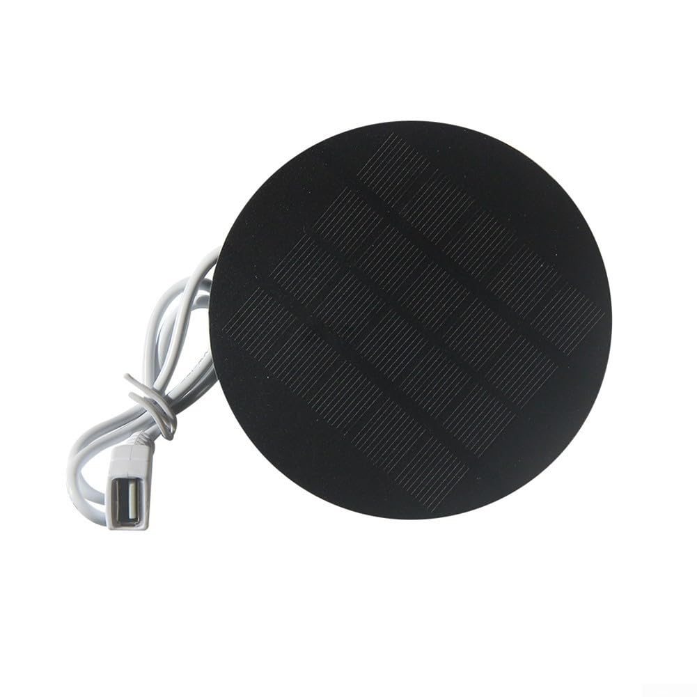 2W 5V Solar Panel for Outdoor Mobile for Power Charger, Round Monocrystalline Silicon USB Solar Charging Panel for Garden, Small DC Devices, Compatible with
