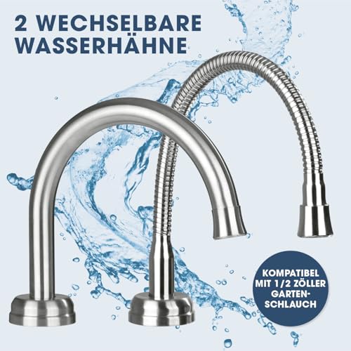 MAXXMEE Elektrische Edelstahl Armatur plus integrierter Durchlauferhitzer | Wasserhahn mit Heizspirale & LED Temperaturanzeige | 2 wechselbare Wasserhähne | über 60 °C warmes Wasser ohne Vorheizen