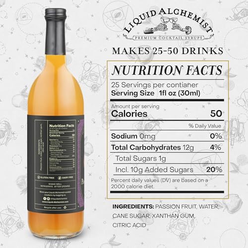 Image of Liquid Alchemist Passion Fruit Syrup for Cocktails - Real Ingredients Make our Passion Fruit Syrup for Drinks the Perfect Margarita Mix | Small Batch Non-GMO Vegan Drink Mixer | 25.4 Oz, Pack of 1
