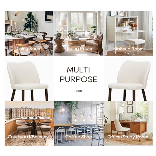 Image of MALOL Dining Chairs Set of 2, Upholstered Fabric Kitchen Chairs with Curved Back, Padded Seat and Solid Wood Legs, Modern Dining Chair for Kitchen Dining Room, Beige