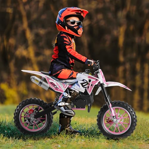 Image of 2026 New 50cc Dirt Bike for Kids 2-Stroke, Toddler Gas Powered Mini Bike with Front Rear Disc Brakes, Speeds up to 40KM /H, Gas Motorcycle for Children, Ideal Gifts for Boys Girls, (Pink)
