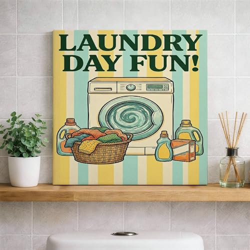 Lienzo decorativo de lavadora retro para decoración estética de sala de estar y baño