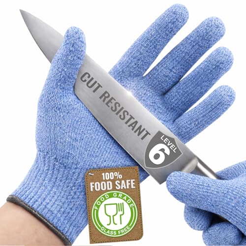 SLICK KIT Superior ANSI A6 Cut Resistant Gloves, 100% Food Safe&lsquo;BLUE&rsquo;Cutting Glove for Chefs...