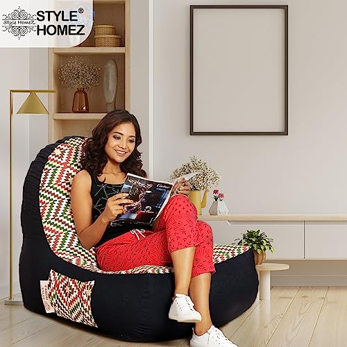 Image of Style Homez Urban Design Denim Canvas Ikat Printed Bean Bag XXL Size Filled with Beans Fillers
