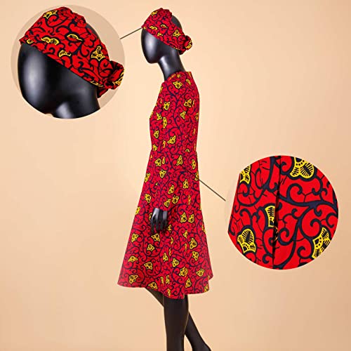 Image of African Dashiki Dresses for Women Party Flower Floral Fashion Culture Vintage+Headwrap 35x45 inch