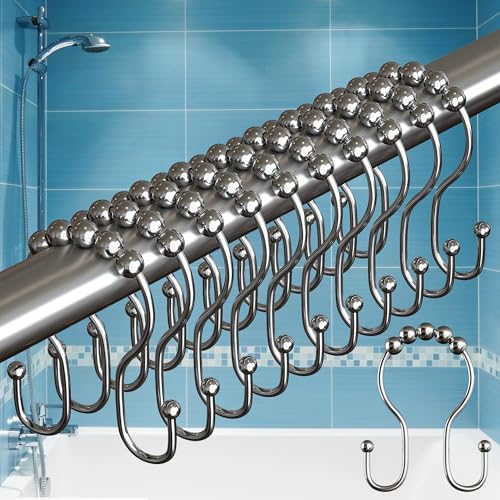 BigFoot Shower Curtain Hooks - 12 Rust-Resistant Stainless Steel Double Hooks, Easy Glide & Secure...