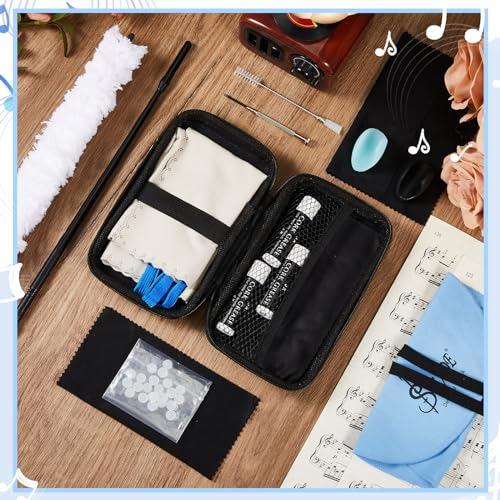 Image of Vesici 40 Pcs Flute Cleaning Kit, Flute Care Accessories Set,Blue | Portable Music Accessory Organization with Cleaning Rod, Swab, Brush, Grease, Case, Thumb Rest Cushion for Flute Maintenance