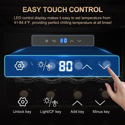 Image of BODEGA BODEGACOOLER 24 Bottle Compressor Wine Cooler, Freestanding Wine Cellar for Red, White or Champagne，Mini Fridge with 41-64.4F Digital Temperature Control Glass Door