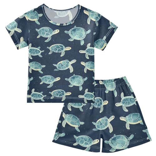 ALAZA Turtles Blue Pajama Set Short Sleeve Sleepwear Soft Lounge Nightwear