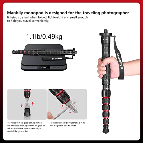 Manbily Camera Monopod Aluminum Portable Compact Lightweight Travel Monopod With Carrying Bag Walking Stick Handle,For Dslr Canon Nikon Sony Video Camcorder,6 Sections Up To 61-In (A-555L) #TOP3