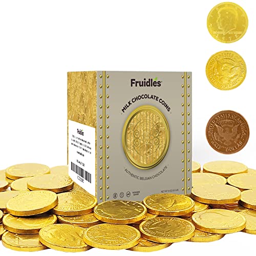 Fruidles Milk Chocolate Coins - Wrapped in Gold - Nut Free - Vault Design (Approximate 40 Coins)