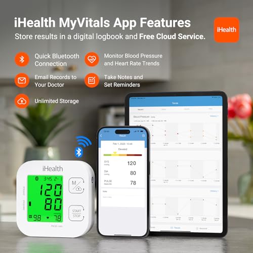 iHealth Track - Tensiomètre Bras pour Mesure Tension Artérielle, Pouls - 99 Mémoires - Affichage 3 Couleurs sur Écran LCD, Brassard Longue Portée - Dispositif Médical Bluetooth iOS, Android